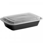 Black Rectangular Microwavable Take-Out Container with Lid 28 oz
