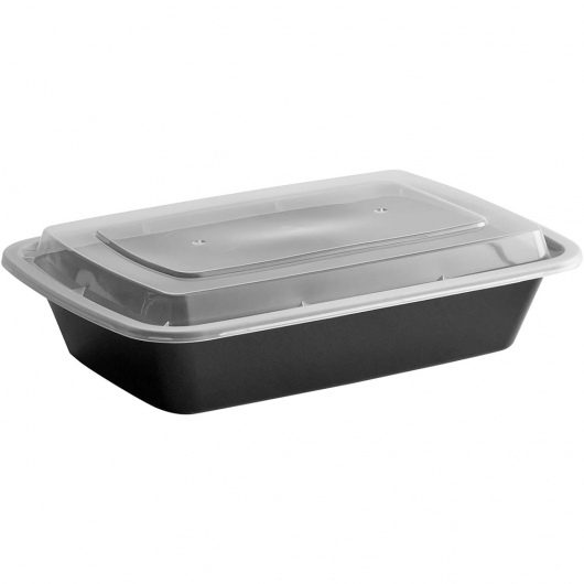 Black Rectangular Microwavable Take-Out Container with Lid 28 oz