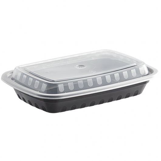 Rectangular Take Out Container Black Plastic with Lid 16 oz