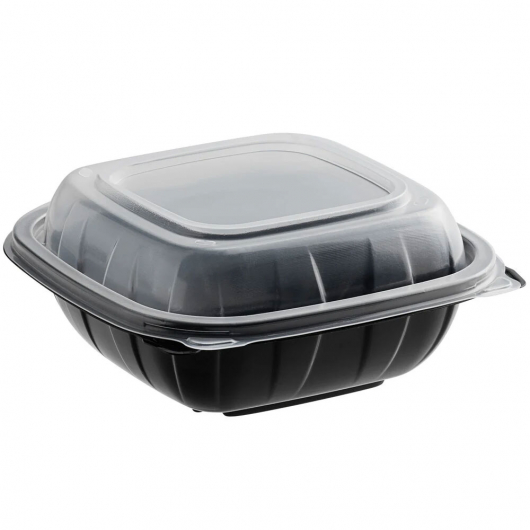 Black Microwavable Hinged Container w/ Clear High Dome Lid 6.5" x 6" x 3.125"