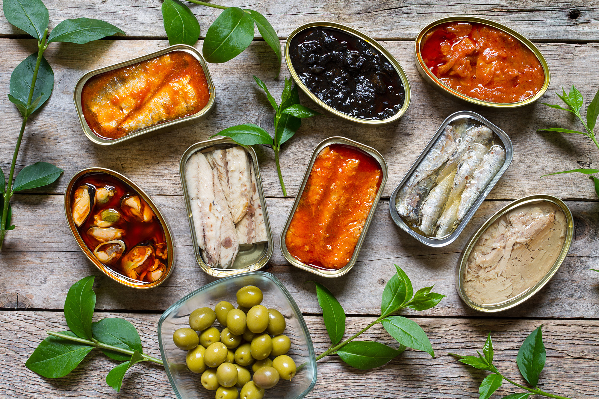 Different kinds of Spanish Seafood Conservas on a table|Food Related|San Antonio TX