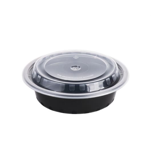 Round Microwavable Take-Out Container Black Plastic with Clear Lid 16 oz