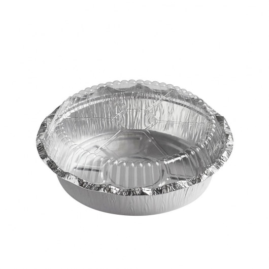 Round Foil Take-Out Pan with High Dome Clear Plastic Lid 7"